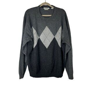IMPERMEABLE Platinum  Men's 2 Ply Gray Argyle 100% Cashmere Sweater Size XXL